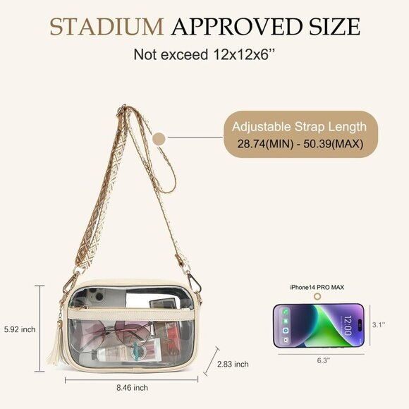 Clear Bag Crossbody Purse Women's Stadium Approved Waterproof Compact - Picture 3 of 6
